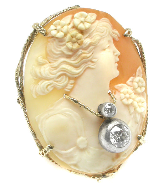 14k Yellow Gold Diamond Victorian Cameo Pin