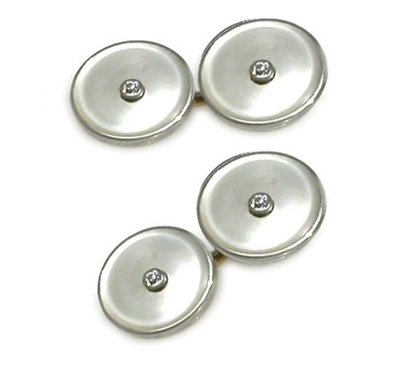 14k Yellow & White  Gold Diamond Mother of Pearl Cufflinks