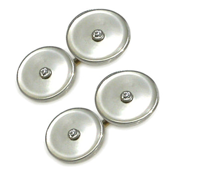 14k Yellow & White  Gold Diamond Mother of Pearl Cufflinks