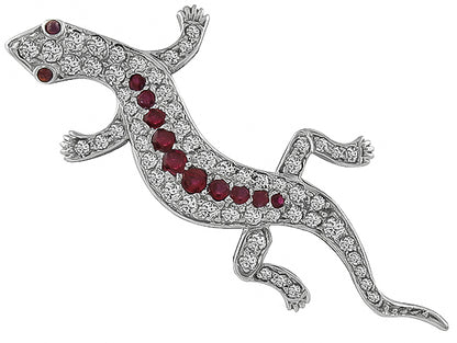 1.50ct Diamond 0.40ct Ruby Lizard Pin