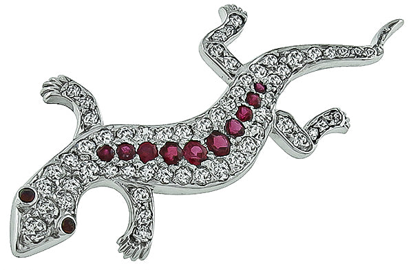 1.50ct Diamond 0.40ct Ruby Lizard Pin