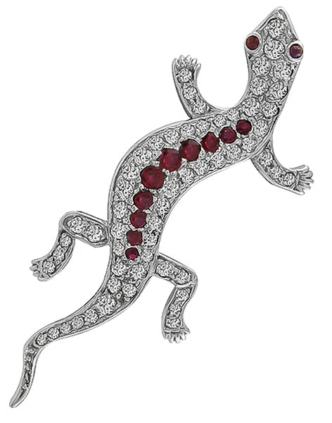 1.50ct Diamond 0.40ct Ruby Lizard Pin