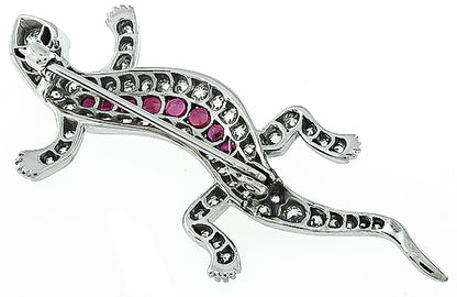 1.50ct Diamond 0.40ct Ruby Lizard Pin