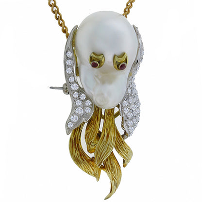 1.50ct Diamond Ruby Baroque Pearl  Dog Pin