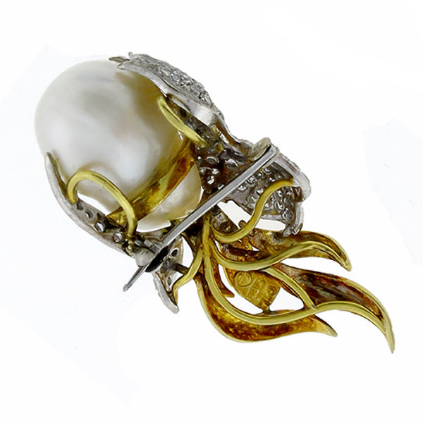 1.50ct Diamond Ruby Baroque Pearl  Dog Pin