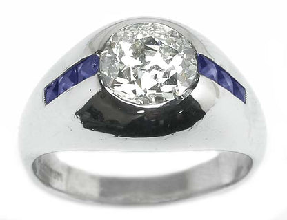 1.50ct Diamond & Sapphire Platinum Mens Ring