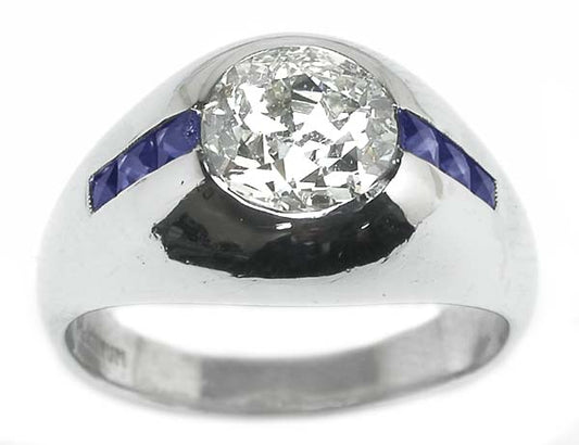 1.50ct Diamond & Sapphire Platinum Mens Ring