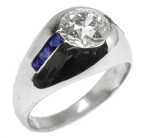 1.50ct Diamond & Sapphire Platinum Mens Ring