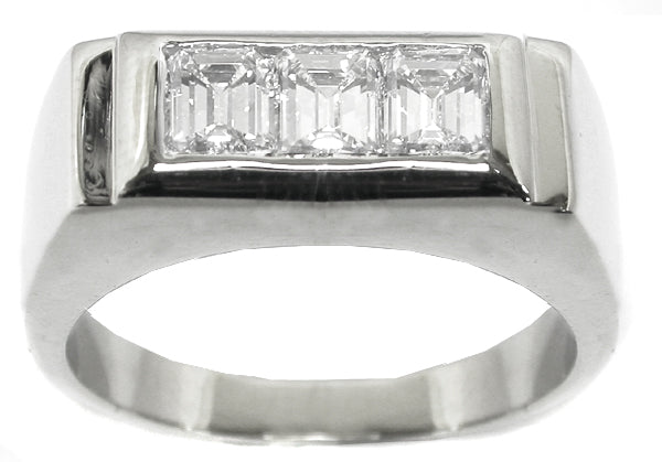 1.50ct Emerald Cut  Diamond 14k White Gold Men's Ring