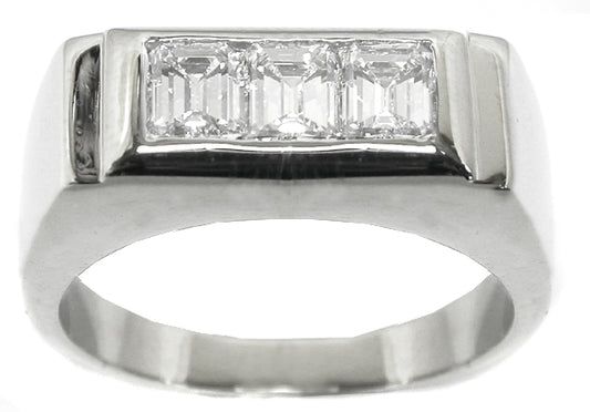 1.50ct Emerald Cut  Diamond 14k White Gold Men's Ring
