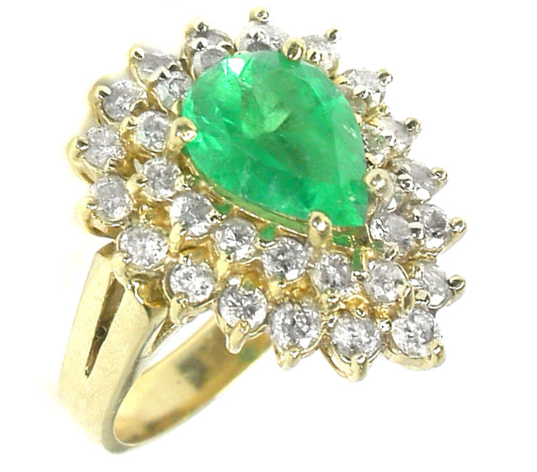 1.50ct Pear Cut Emerald Diamond 14k Yellow Gold Ring