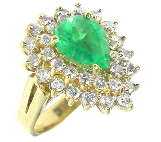 1.50ct Pear Cut Emerald Diamond 14k Yellow Gold Ring