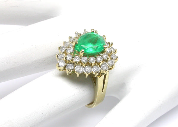 1.50ct Pear Cut Emerald Diamond 14k Yellow Gold Ring