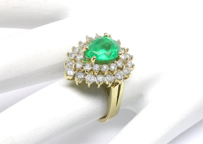 1.50ct Pear Cut Emerald Diamond 14k Yellow Gold Ring