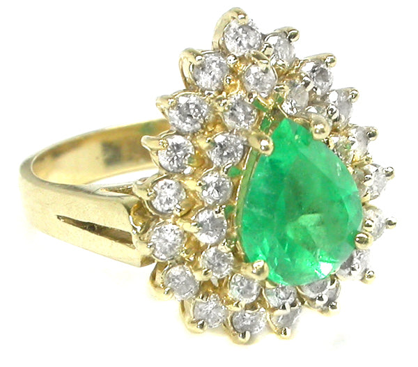 1.50ct Pear Cut Emerald Diamond 14k Yellow Gold Ring