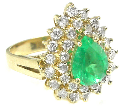 1.50ct Pear Cut Emerald Diamond 14k Yellow Gold Ring