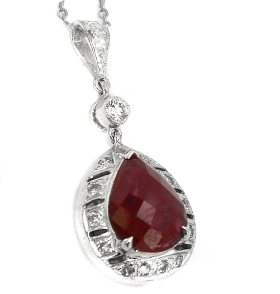 1.50ct Pear Ruby Diamond Pendant
