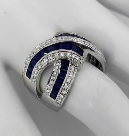 1.50ct Sapphire 0.75ct Diamond Gold Crossover Ring