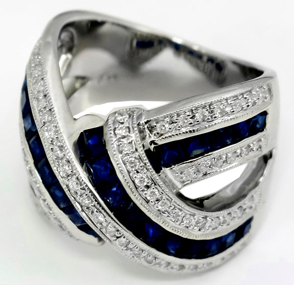 1.50ct Sapphire 0.75ct Diamond Gold Crossover Ring