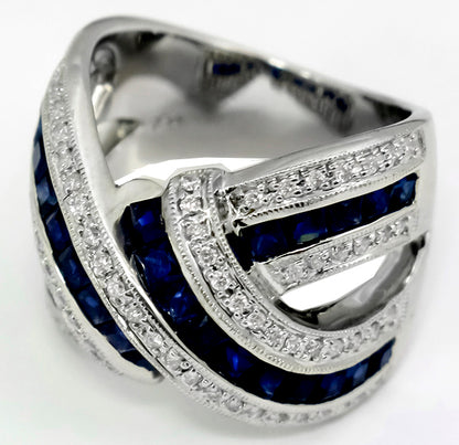 1.50ct Sapphire 0.75ct Diamond Gold Crossover Ring