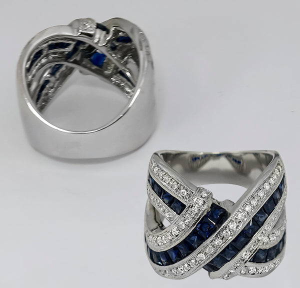 1.50ct Sapphire 0.75ct Diamond Gold Crossover Ring