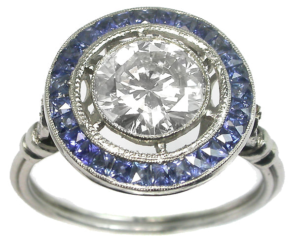 1.52ct Diamond Art Deco Style Platinum Sapphire Ring