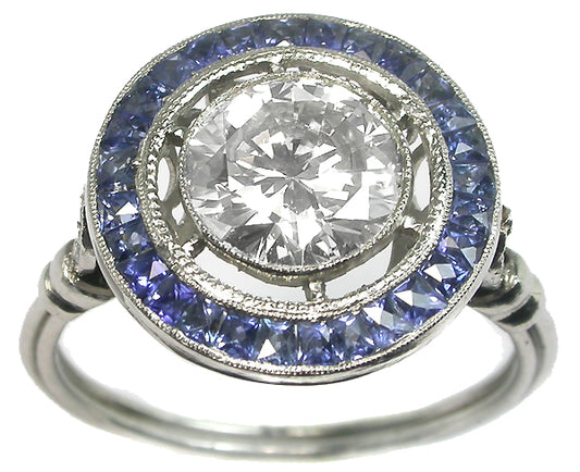 1.52ct Diamond Art Deco Style Platinum Sapphire Ring