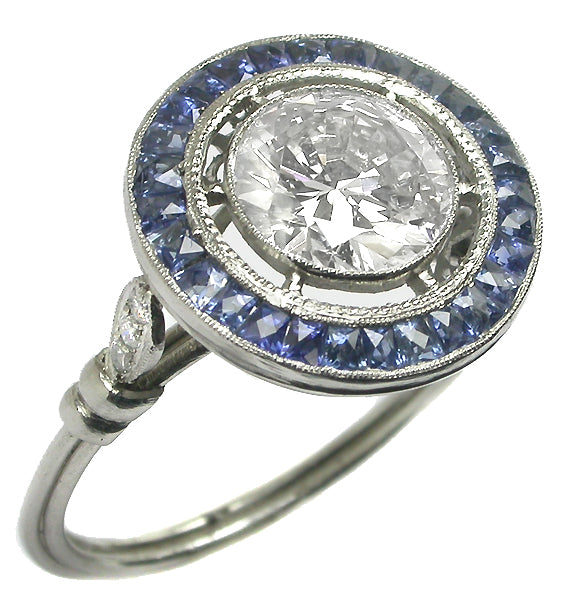 1.52ct Diamond Art Deco Style Platinum Sapphire Ring