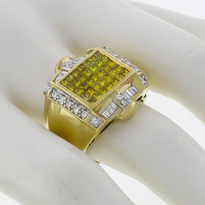 1.60ct  Fancy Yellow Diamond  0.50ct White Diamond  Gold Ring