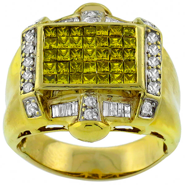 1.60ct  Fancy Yellow Diamond  0.50ct White Diamond  Gold Ring