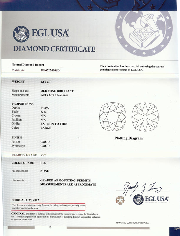 1.60ct Old Mine  Diamond 14k White Gold Engagement Ring