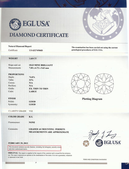 1.60ct Old Mine  Diamond 14k White Gold Engagement Ring