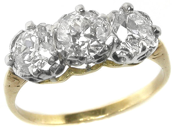 1.60ct Victorian 14k Yellow & White  Gold 3 Stone Ring
