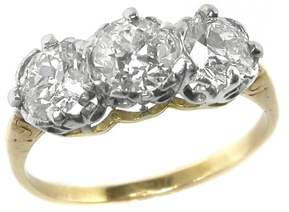 1.60ct Victorian 14k Yellow & White  Gold 3 Stone Ring