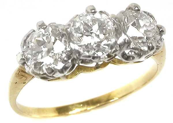 1.60ct Victorian 14k Yellow & White  Gold 3 Stone Ring