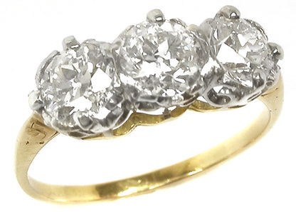 1.60ct Victorian 14k Yellow & White  Gold 3 Stone Ring