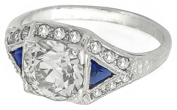 1.62ct Diamond Sapphire Platinum Engagement Ring