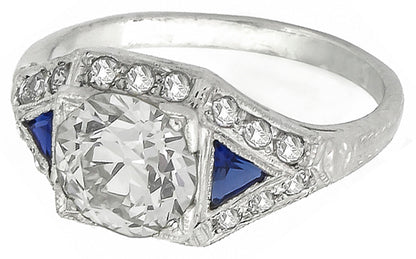 1.62ct Diamond Sapphire Platinum Engagement Ring