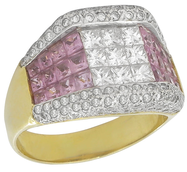 1.65ct Diamond 1.10ct Pink Sapphire 18k Gold Ring