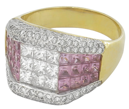 1.65ct Diamond 1.10ct Pink Sapphire 18k Gold Ring