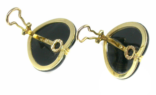 1.68ct Diamond Onyx Pearl Heart 18k Yellow Gold Earrings