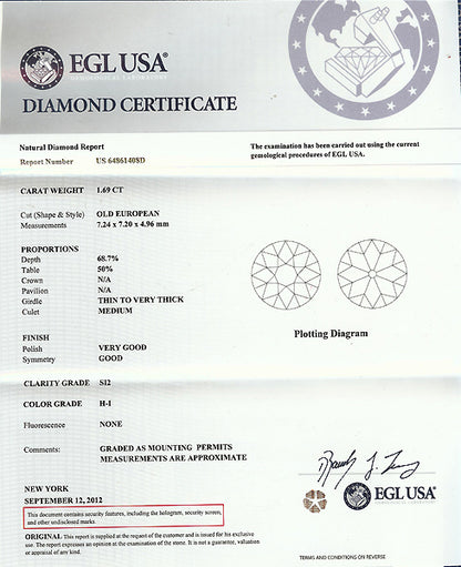 1.69ct Diamond Platinum Engagement Ring