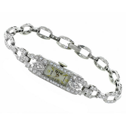 17 Jewel Ancre Art Deco 2.70ct Diamond Platinum Watch