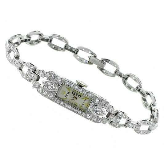 17 Jewel Ancre Art Deco 2.70ct Diamond Platinum Watch