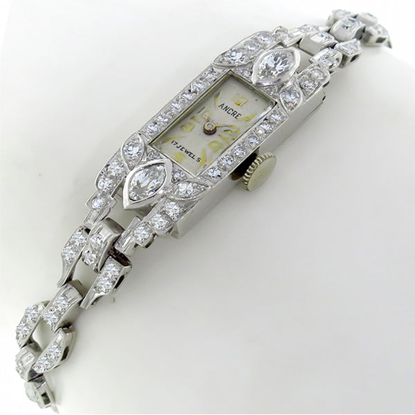 17 Jewel Ancre Art Deco 2.70ct Diamond Platinum Watch