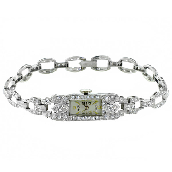 17 Jewel Ancre Art Deco 2.70ct Diamond Platinum Watch