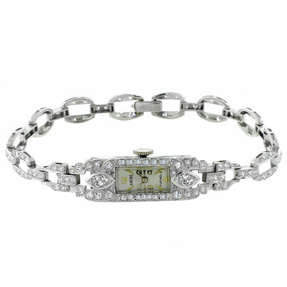 17 Jewel Ancre Art Deco 2.70ct Diamond Platinum Watch