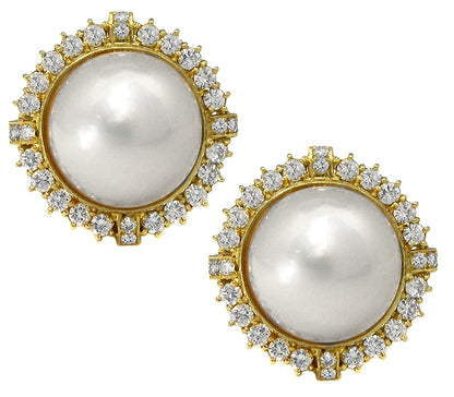 1.70ct Diamond Mabe Pearl Vintage Earrings