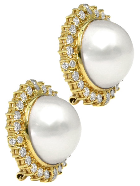 1.70ct Diamond Mabe Pearl Vintage Earrings
