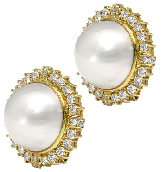 1.70ct Diamond Mabe Pearl Vintage Earrings